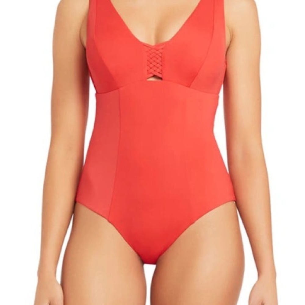 One-Piece Swimsuit with V-Neckline - size 14 fits D/DD cup